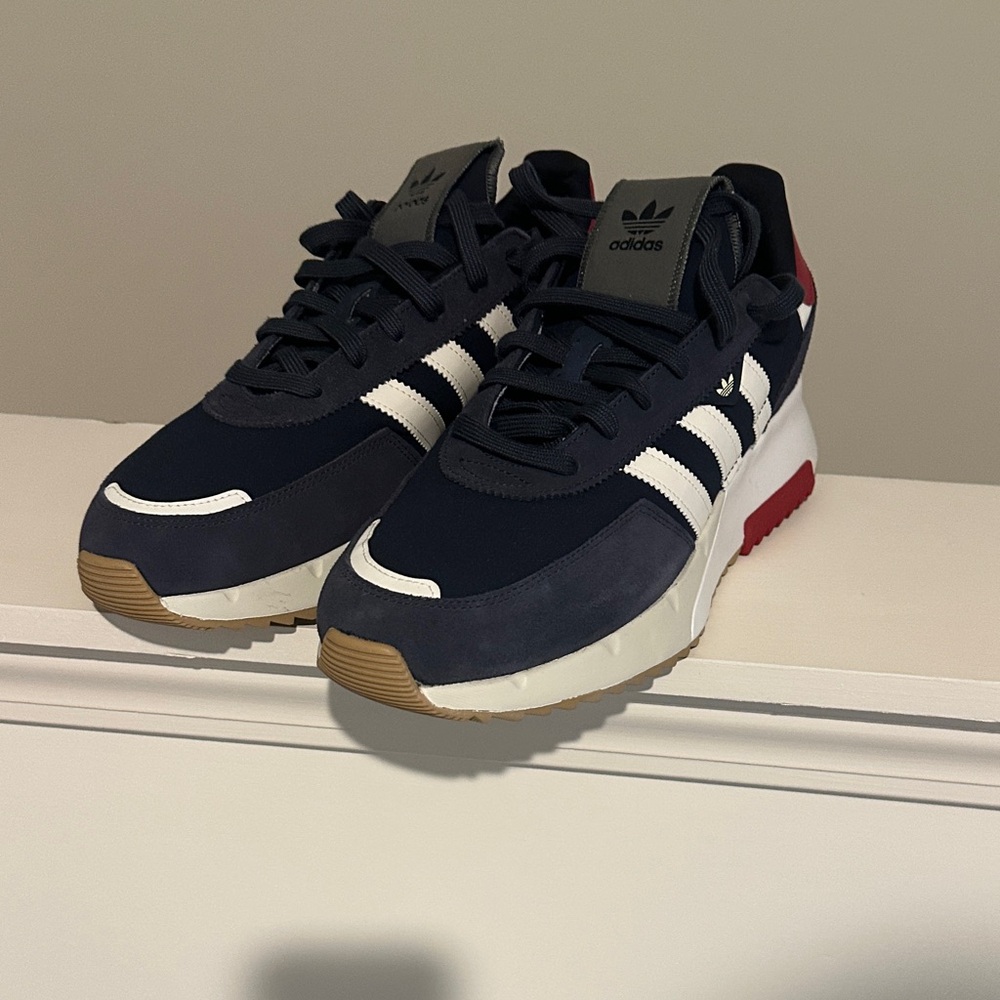 Adidas Men's Dark Blue and White Sneakers